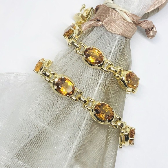 Vintage Sterling Silver Gold Clad Yellow Citrine Bracelet 6 3/4” - Picture 8 of 8